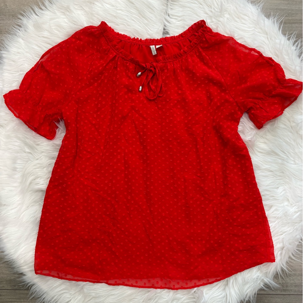 Cato Red Blouse with Textured Design Size M